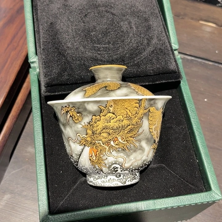 瓷片空山明月盖碗墨龙