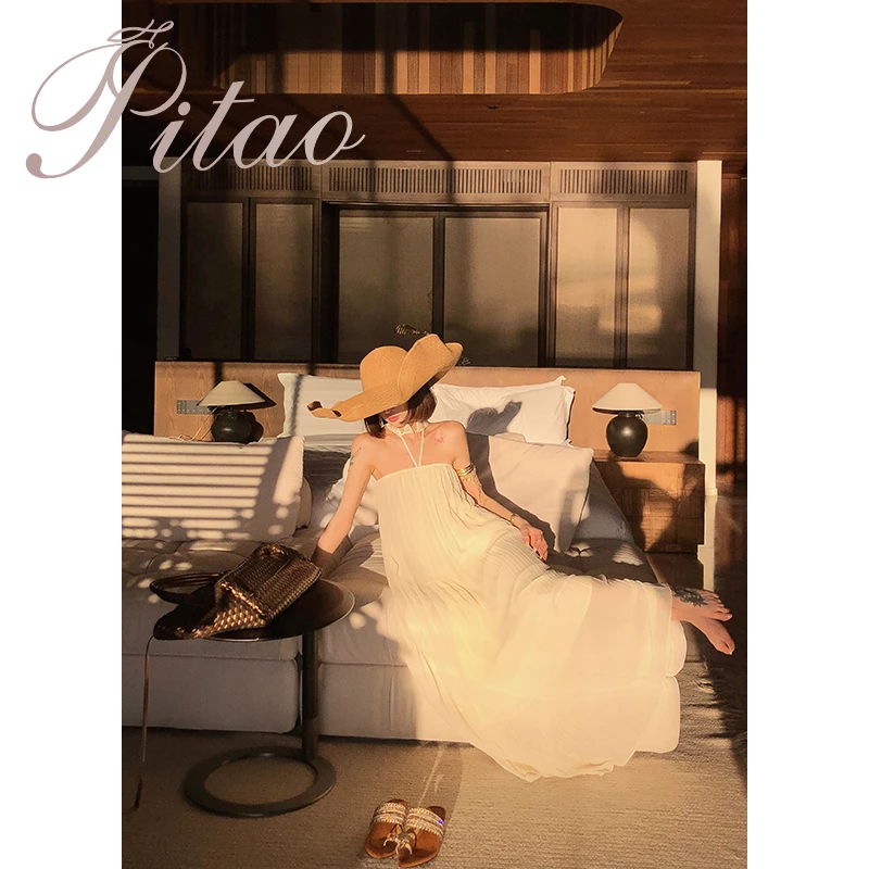 杜屁屁桃PITAO 原创【风起时】新款夏季女压褶设计感时尚吊带连衣裙