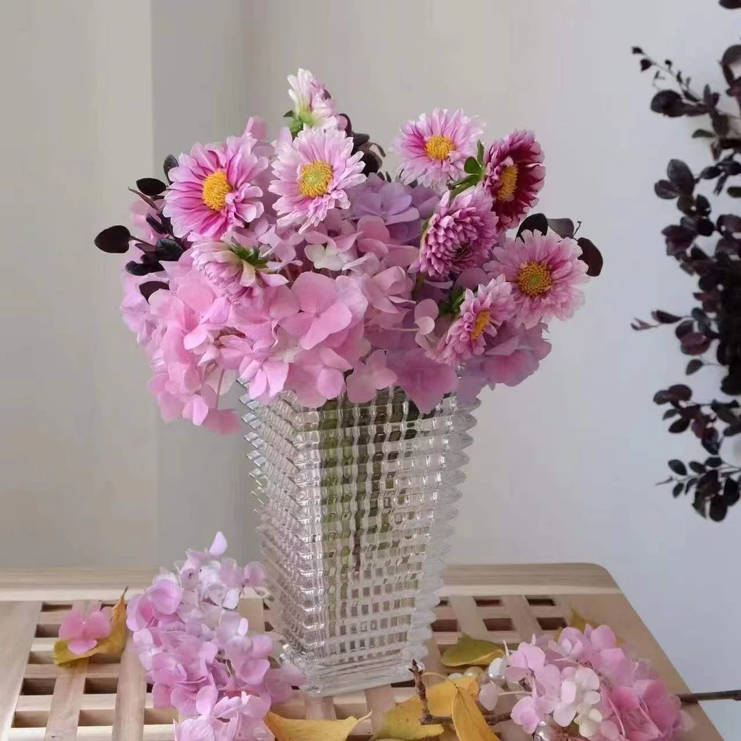 【甄选】欧式轻奢透明方塔花瓶摆件大号装饰品玻璃器皿手工艺