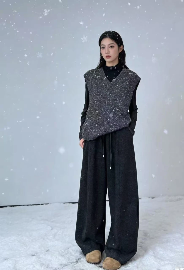 冬季加绒加厚大脸酥慵懒风-云朵弯刀裤