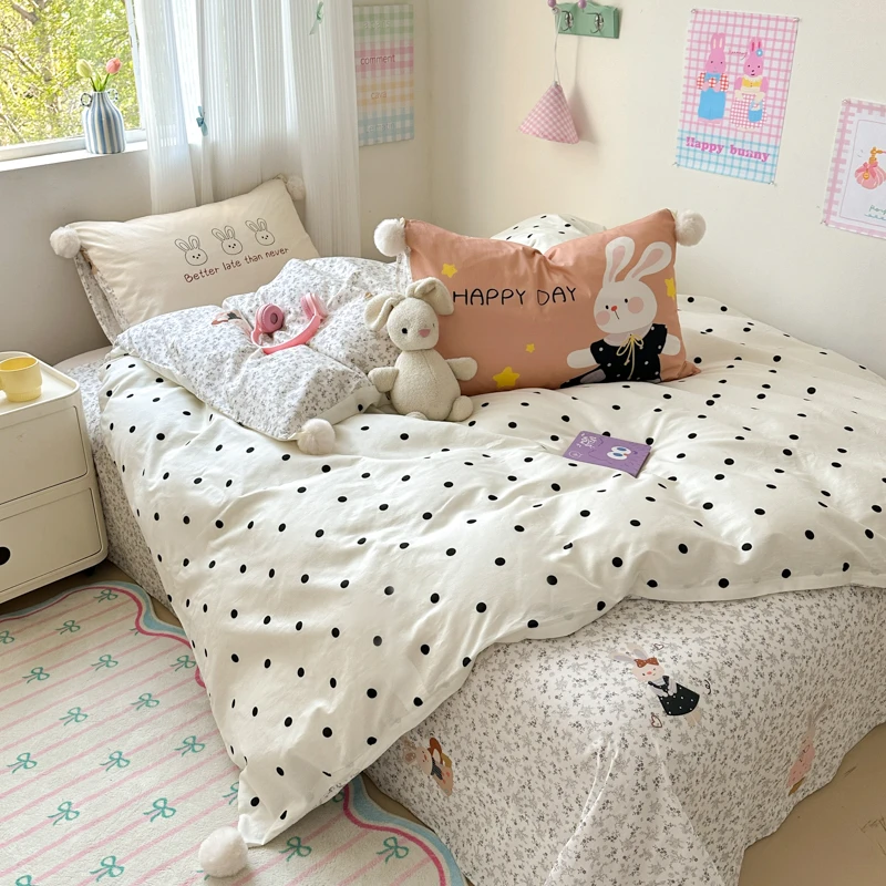 100%全棉四件套毛球款纯棉宿舍学生三件套数码印花枕套单双人被套