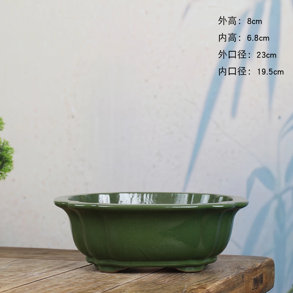 韩永钢高温釉水紫砂花盆原矿紫砂上的绿釉桌面地面造景盆