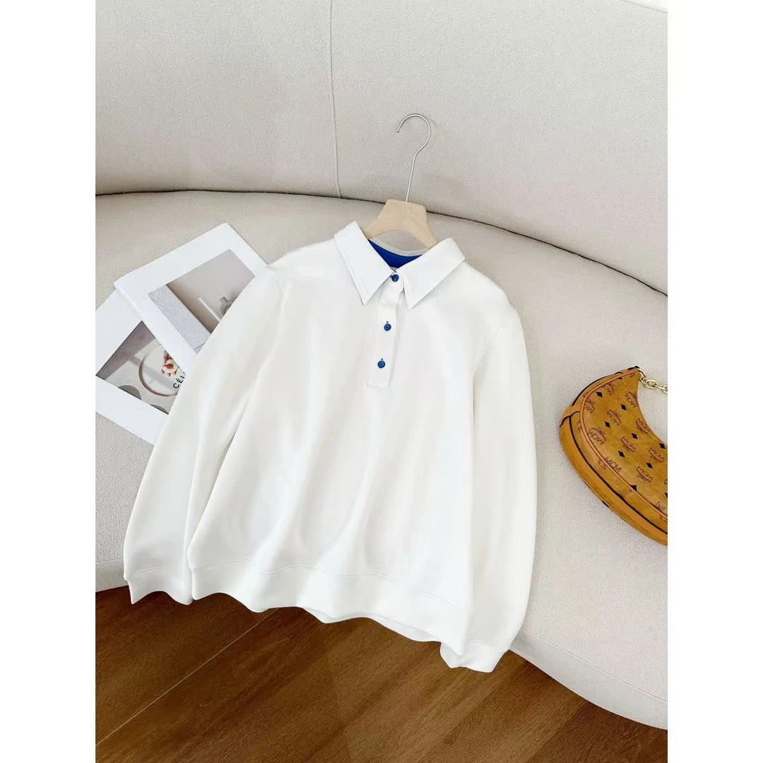 POLO领干净文气宽松短款云柔空气层翻领卫衣 ~P916L小静折扣