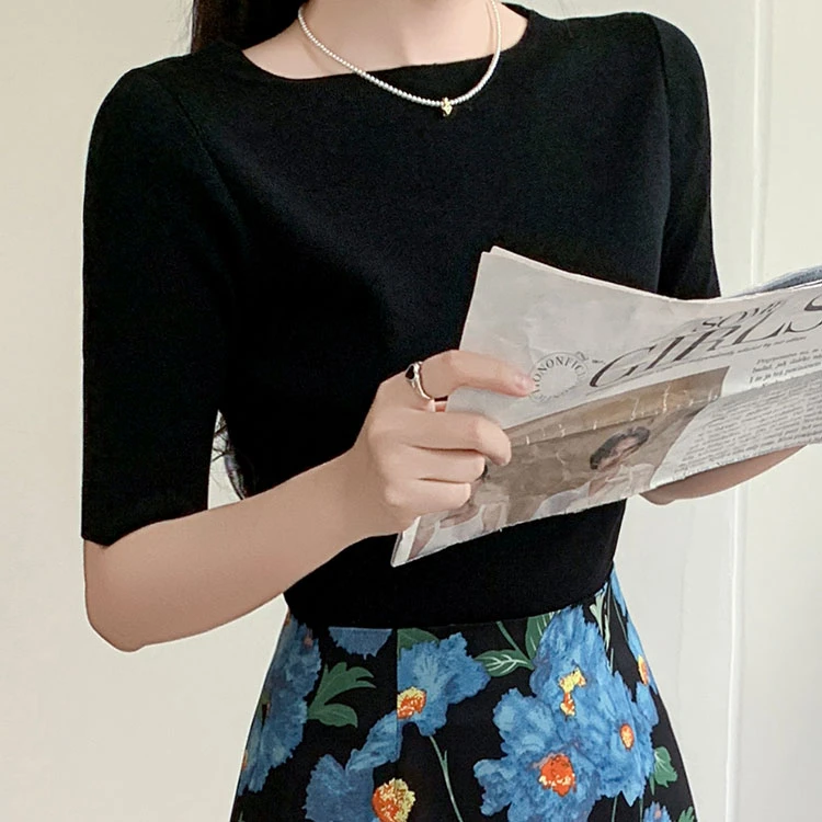 【夏央旗舰店】2025年夏季新款莱赛尔天丝针织一字肩上衣女#9953