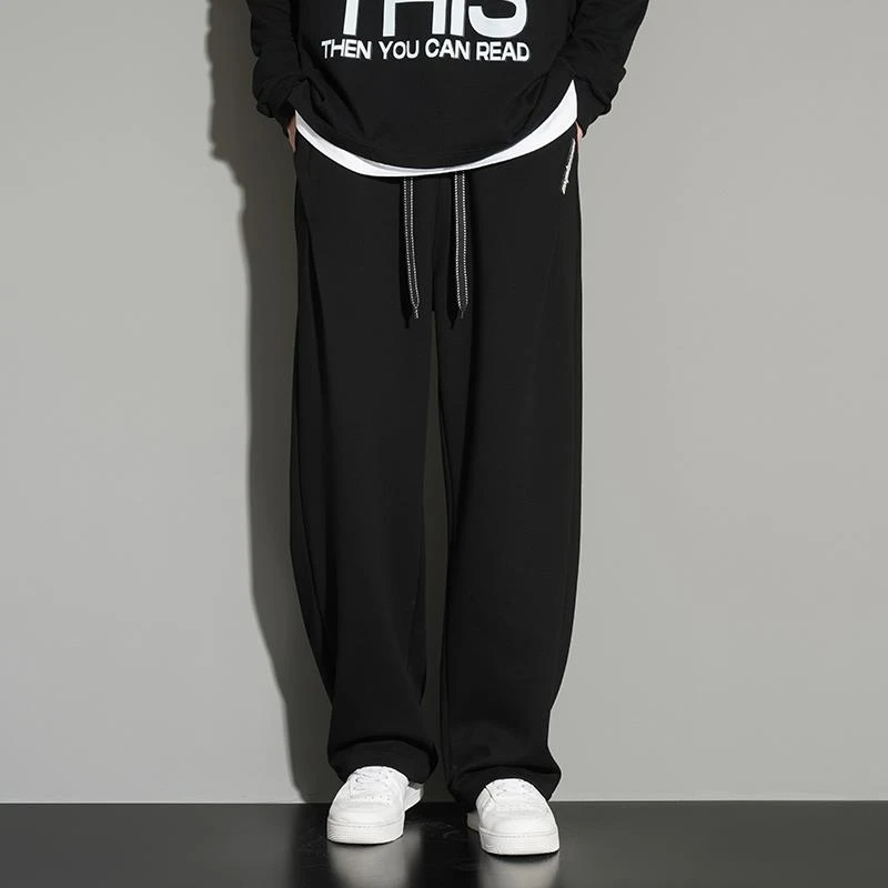 FAVMARTHA-秋季直筒阔腿裤男生加肥加大弯刀卫裤男款轻薄休闲卫裤