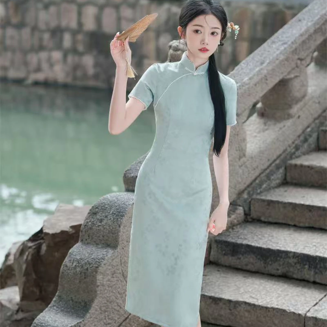 【3035  星辰 绿色】显瘦气质修身优雅复古旗袍