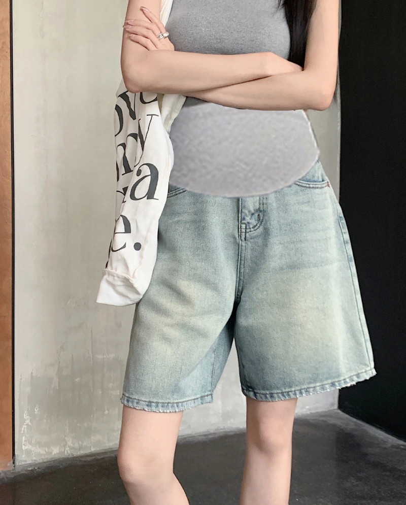 夏季薄款女孕妇裤子2025新款潮流牛仔短裤夏款外穿宽松大码阔腿裤