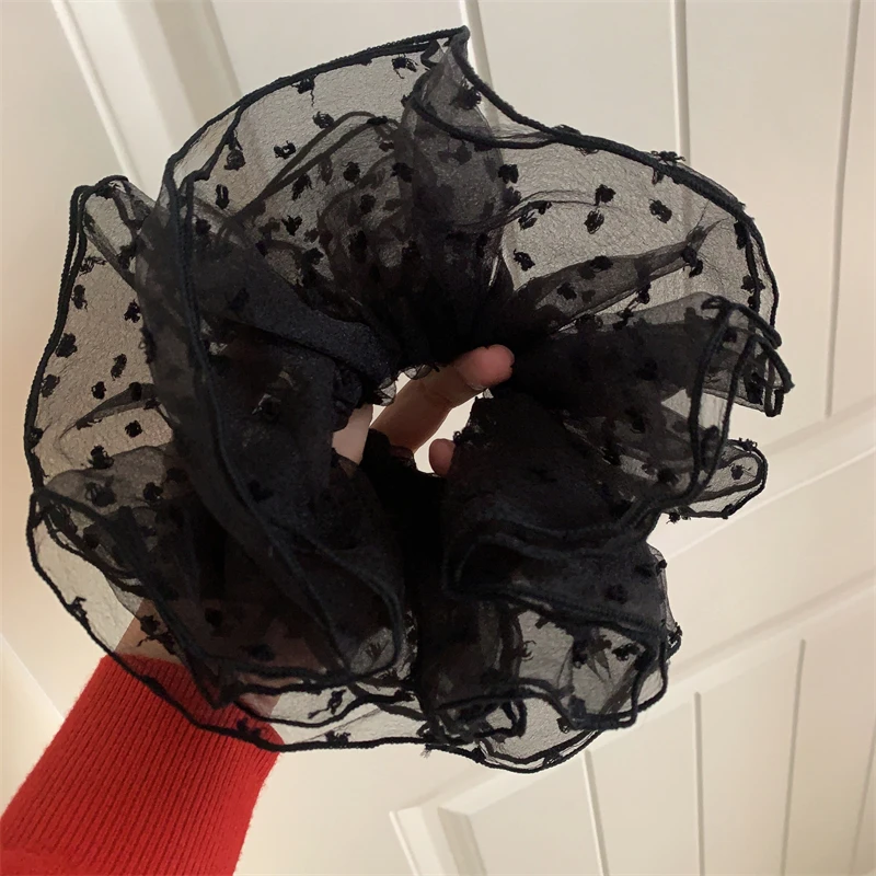 正面看得到超大号波点纱纱大肠发圈韩系丸子头低马尾发绳女