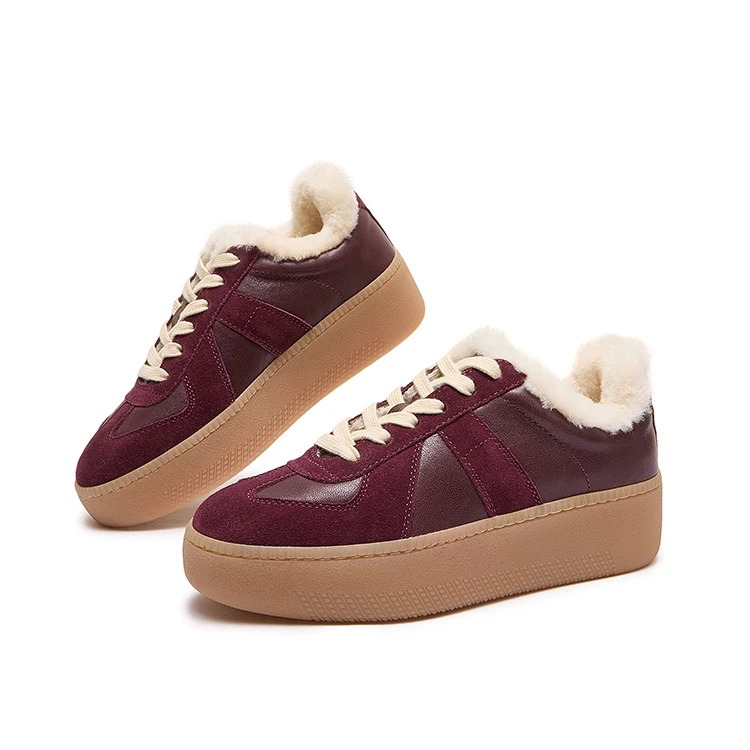 冬季保暖加厚羊毛内里拼接设计时尚百搭德训女鞋