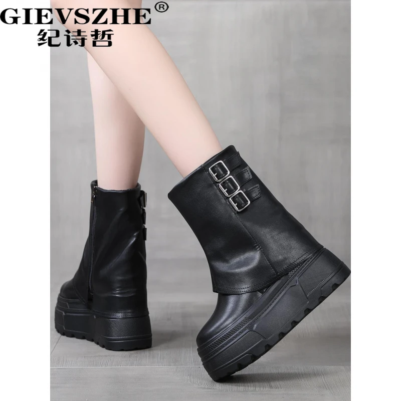 纪诗哲靴子女厚底显瘦马丁靴女秋冬保暖增高10CM小个子百搭小短靴