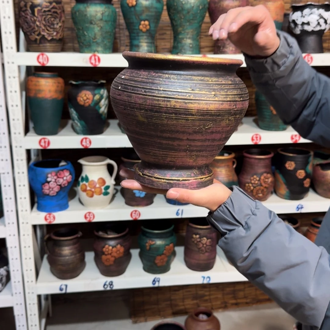 红陶红陶浮雕花盆炸炸炸