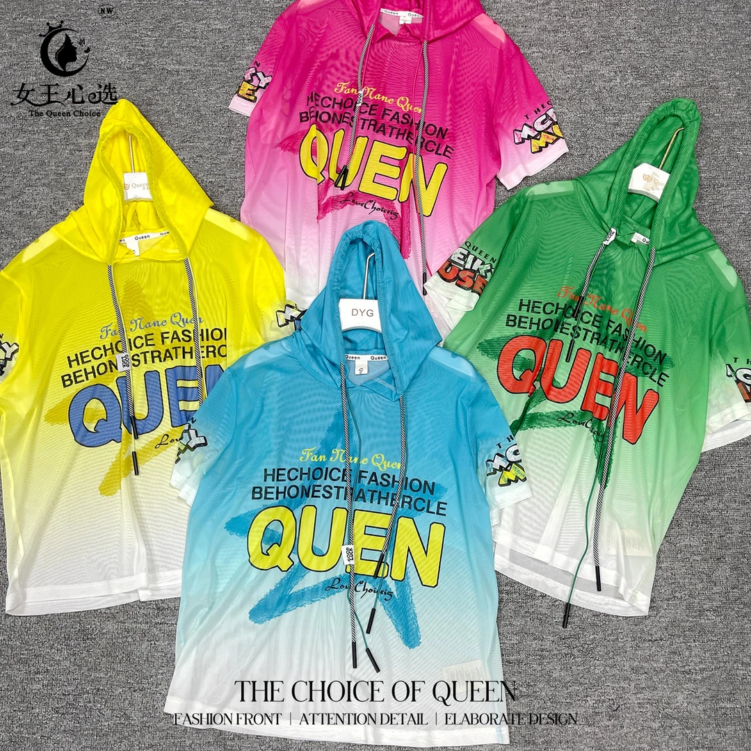 网纱【衣圆圆】夏季新款D3A511时尚短袖印花字母连帽T恤