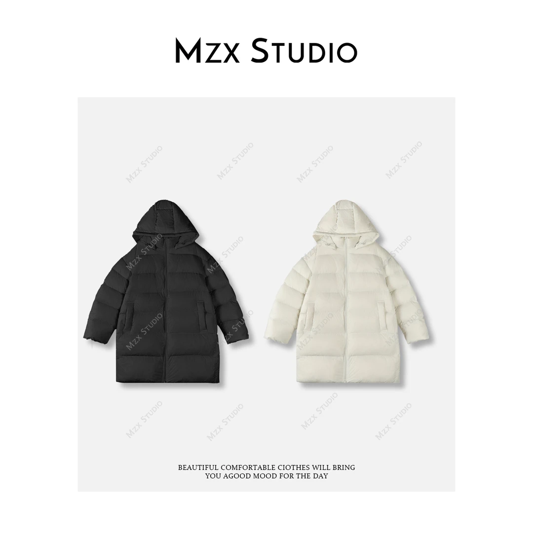 MZX 石墨黑新国标90白鸭绒可拆卸连帽保暖中长款羽绒服YR5133-M