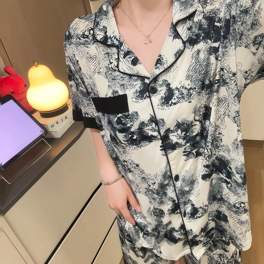 大码冰丝睡衣女夏季薄款加肥120-260斤休闲宽松可外穿家居服套装