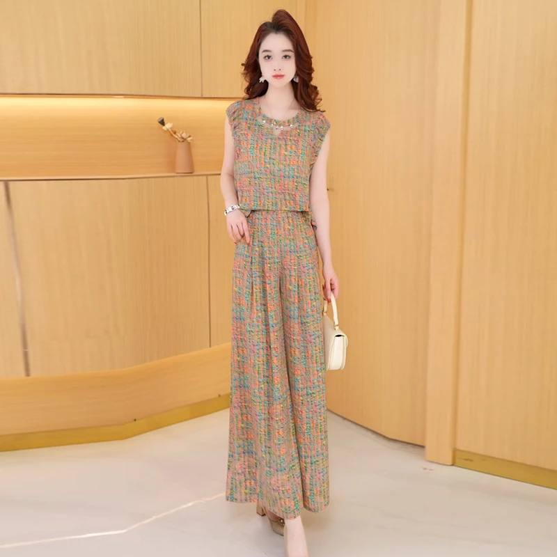 【两件套】夏季时尚女神修身洋气宽松气质休闲百搭显瘦减龄女装套裤