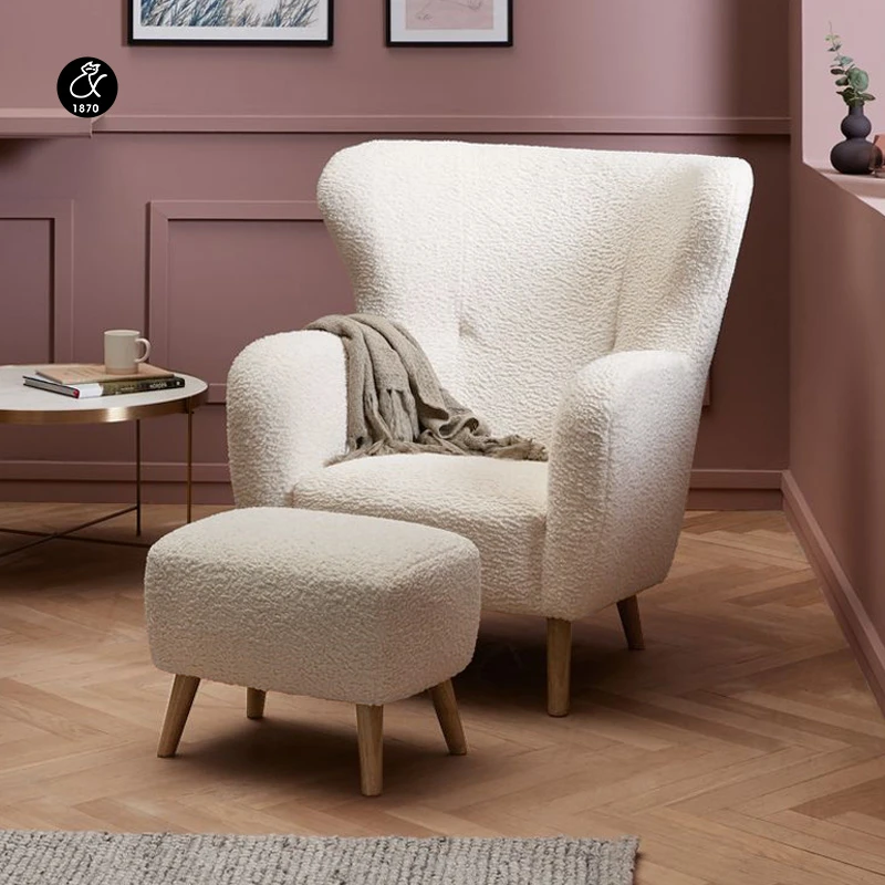 北欧现代简约白色仿羊羔绒单人沙发椅 中古卧室客厅家用休闲椅