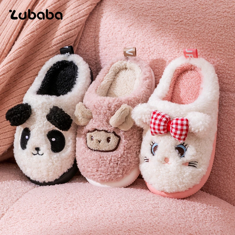 儿童棉拖鞋女童宝宝秋冬季居家室内防滑卡通猫咪女孩亲子毛毛棉拖