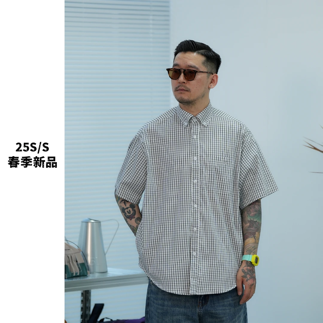 25SS经典复古格子衬衫短袖日系宽松休闲衬衣春夏潮流文艺短袖