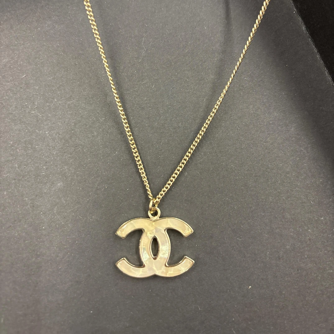 95新 Chanel/香奈儿 双C 金色 珐琅拼合金项链87747022