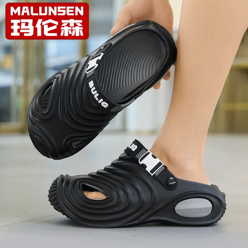 夏季洞洞鞋时尚凉鞋爆款沙滩鞋男士厚底透气防滑防臭外穿包头拖鞋