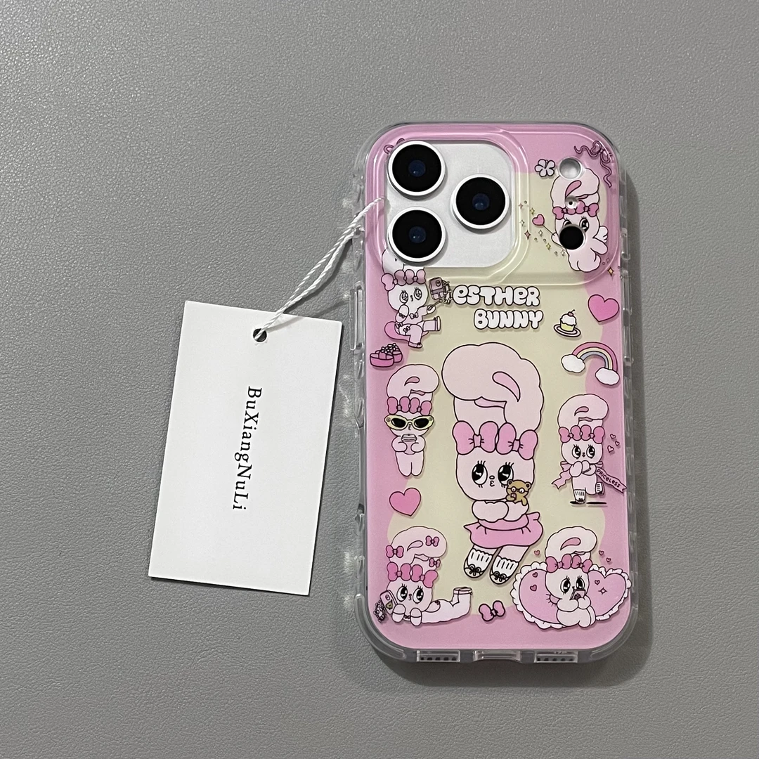 可爱粉色围边艾丝乐小兔适用苹果17pro手机壳iPhone16全包15/14