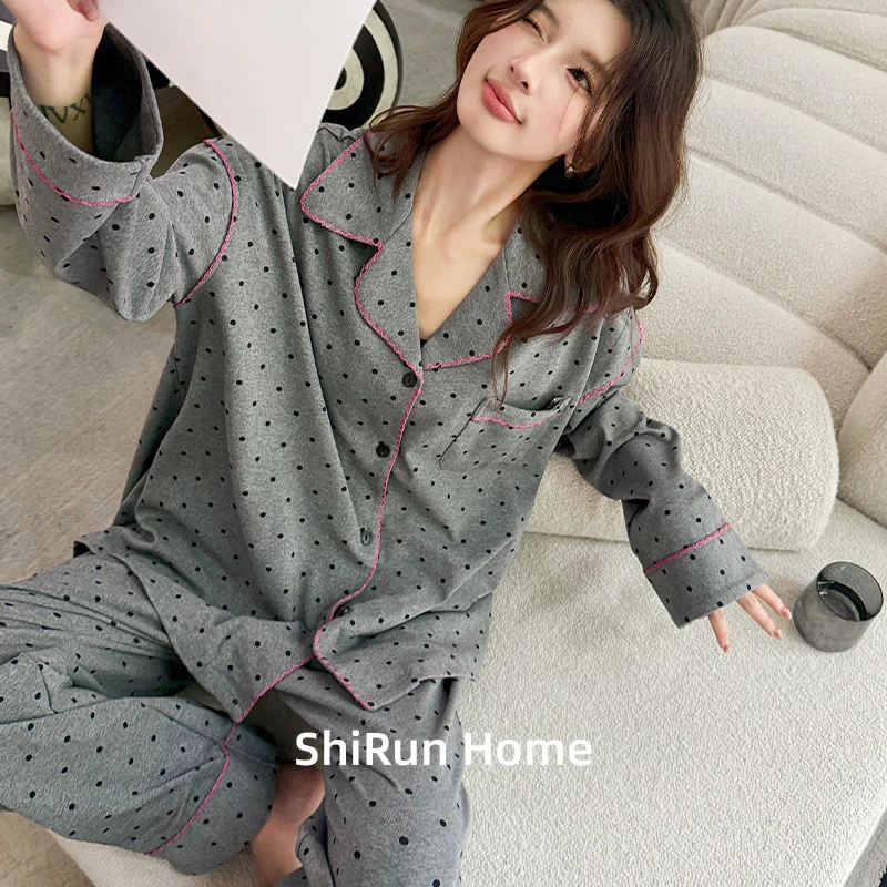 拾润睡衣女春秋季可外穿开衫家居服套装高级简约撞色显瘦柔软亲肤