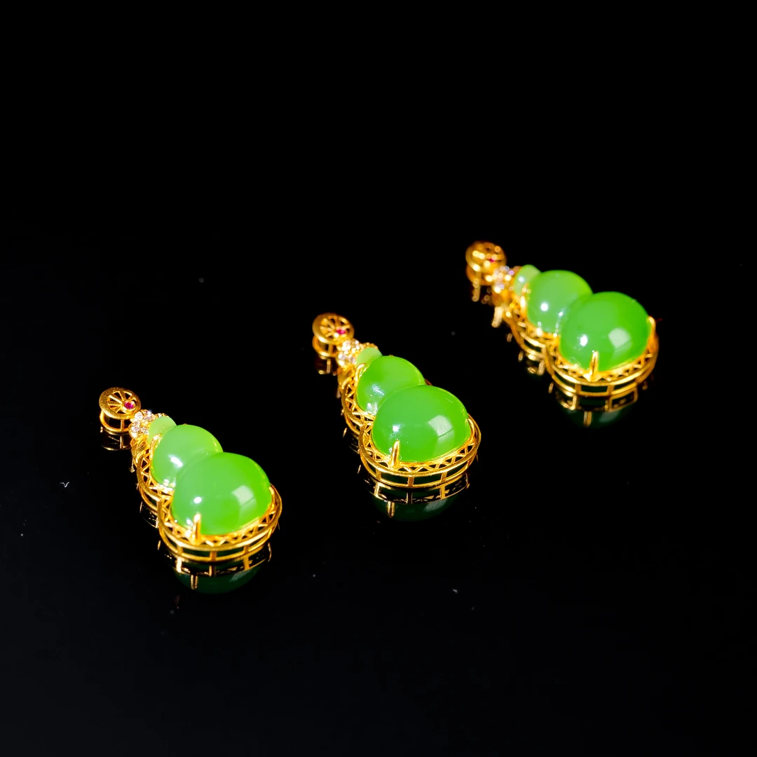 【小雨来了】18k金镶嵌和田玉碧玉福禄吊坠 挂坠 多样性发一件