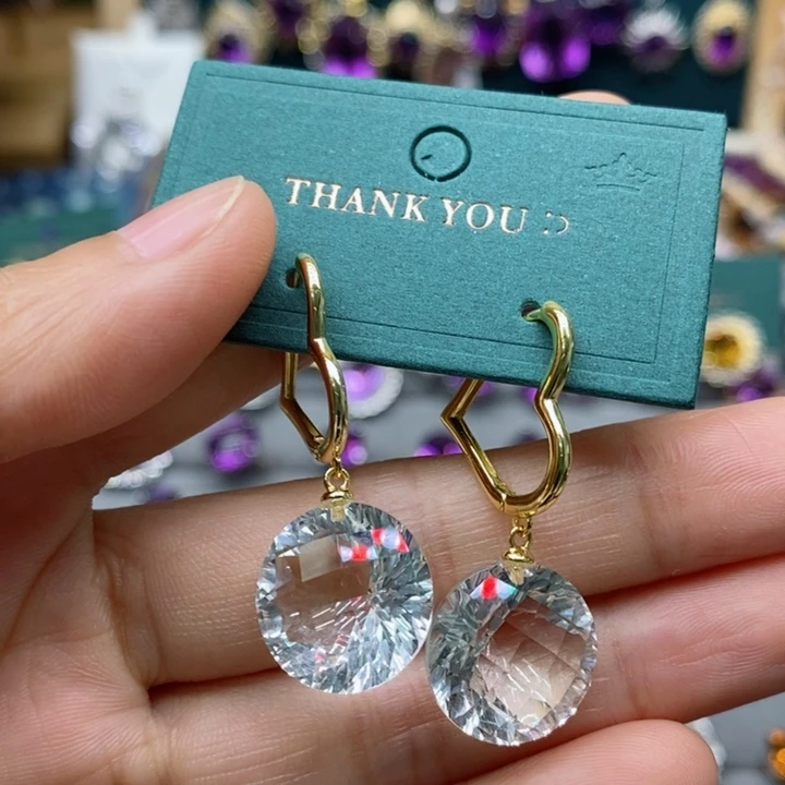 水晶耳饰银S925镶嵌幽**蝶天然水晶耳饰