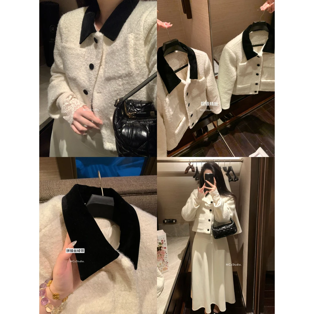 MCc【闪闪小香】羽绒！丝绒领羊羔毛短款羽绒服小香#768