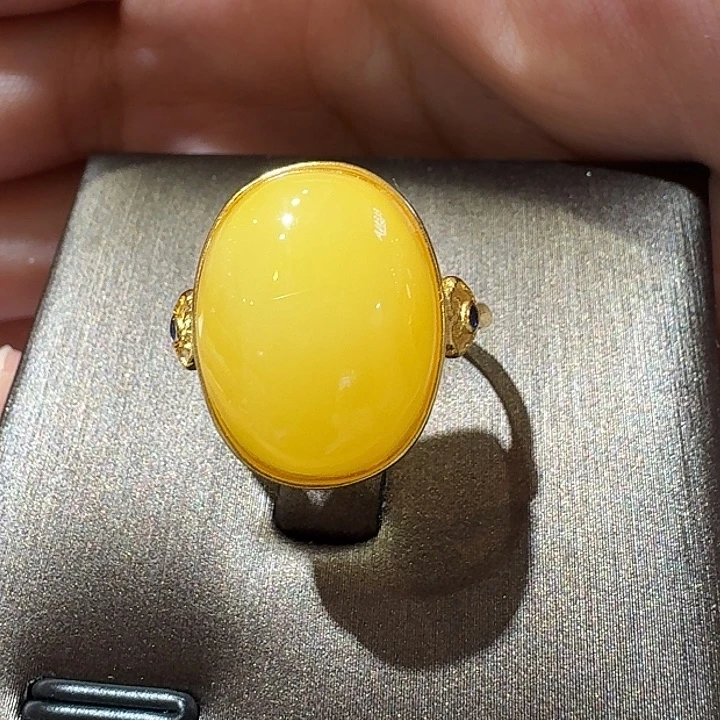 蜜蜡银S925镶嵌戒指戒指