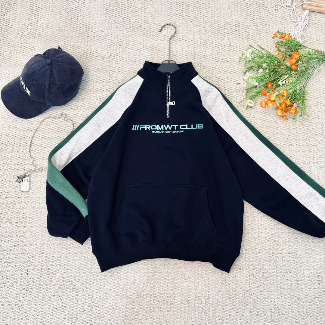 中大童拉链立领拼接条纹加绒卫衣1029 1030