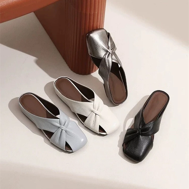 内增高包头拖半拖鞋女夏外穿2025新款交叉拼接软底镂空穆勒凉拖鞋