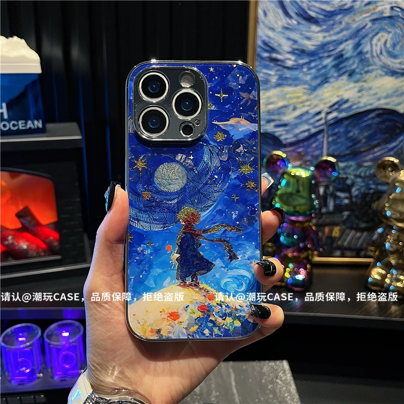 电镀鎏金玻璃壳适用苹果iPhone16/华为荣耀/OPPO/VIVO/小米手机壳