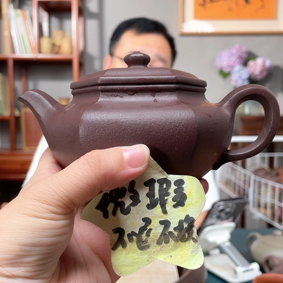茶壶紫泥手工天青大彬六方