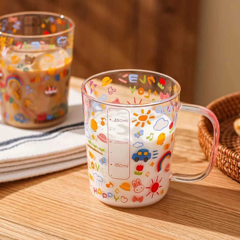 川岛屋刻度牛奶杯微波炉可加热耐高温玻璃水杯儿童泡奶粉专用杯子
