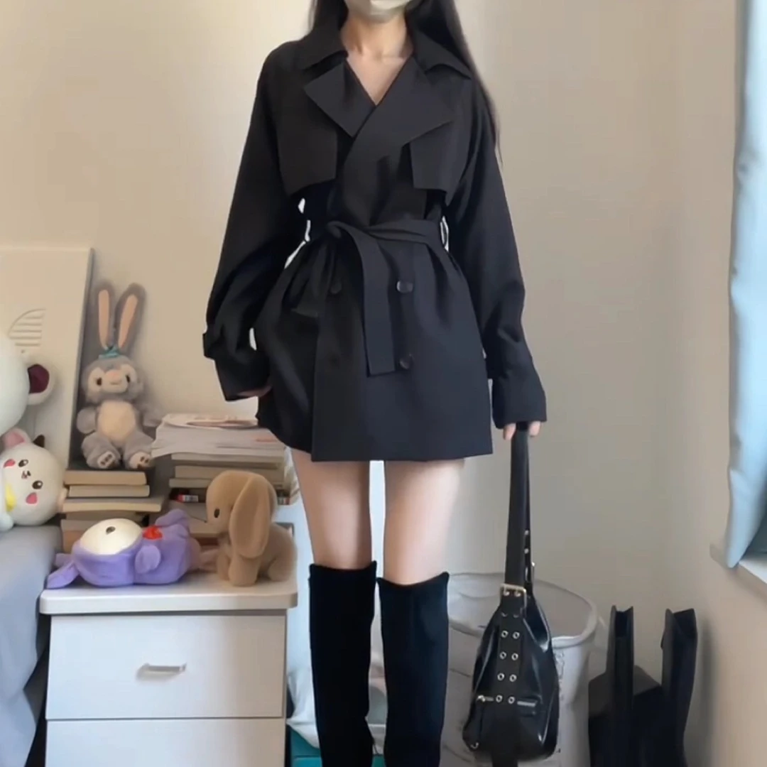 董小姐/F17女士短款收腰英伦风风衣秋季新款洋气休闲外套