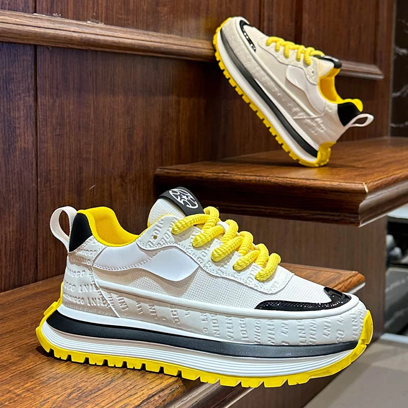 新款男鞋潮流拼接印花网面透气增高休闲运动鞋夏夏青年舒适鞋子男