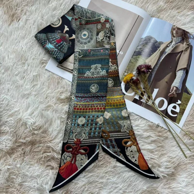 【武士盔甲黑】10*140桑蚕丝斜纹绸长巾