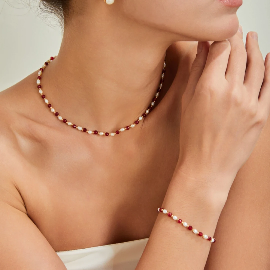 S925银红色天然石珍珠项链/手链