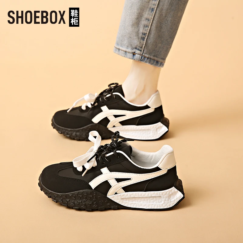 SHOEBOX鞋柜2025新款厚底阿甘鞋女百搭时尚轻便休闲运动德训鞋