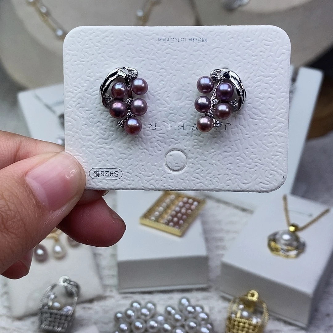 淡水珍珠银S925镶嵌耳饰