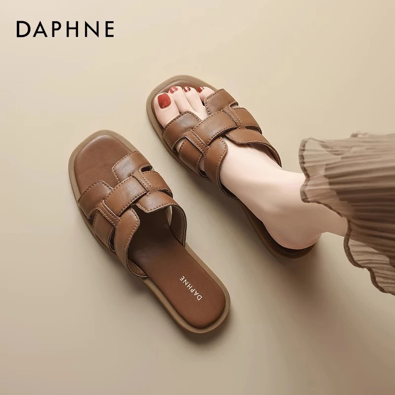 达芙妮罗马拖鞋女2025新款秋冬外穿防滑软平底法式沙滩一字拖凉鞋