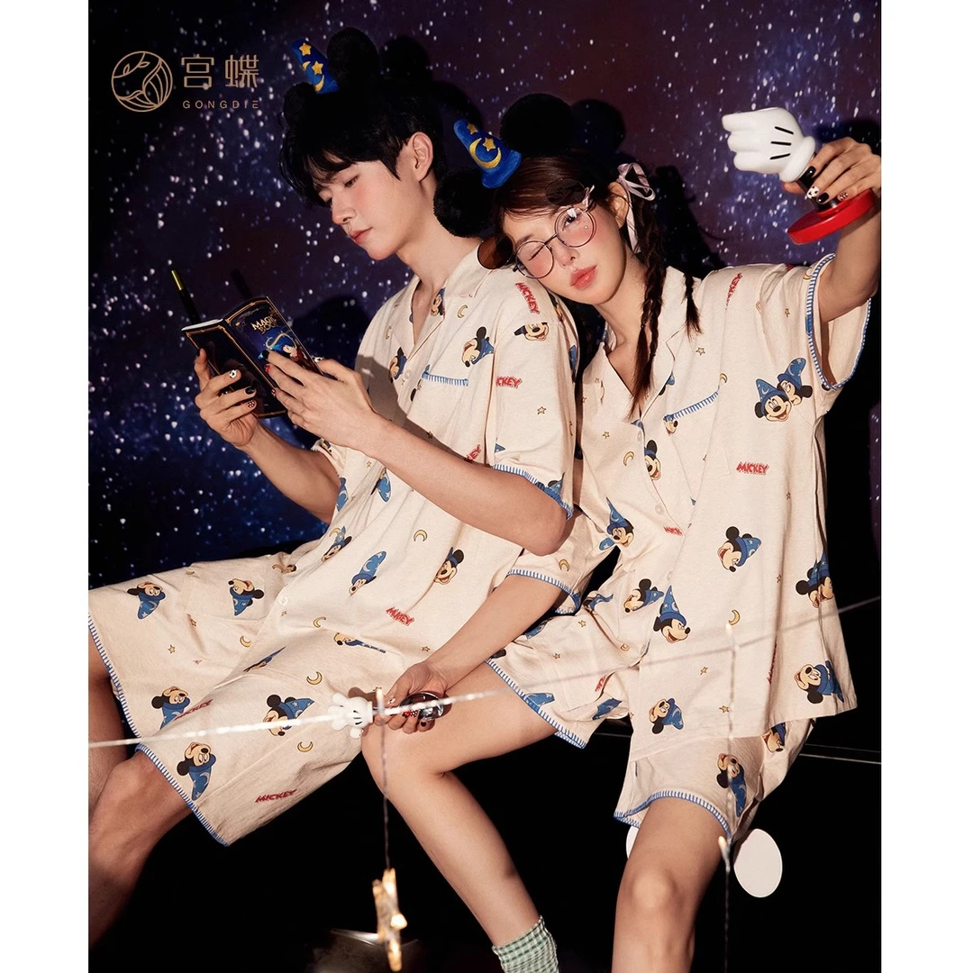 宫蝶【凉感型】迪士尼米奇情侣睡衣短袖莫代尔棉男女同款家居服夏