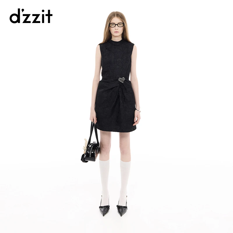 明星同款dzzit地素连衣裙25新款新中式黑色提花旗袍3J1O347