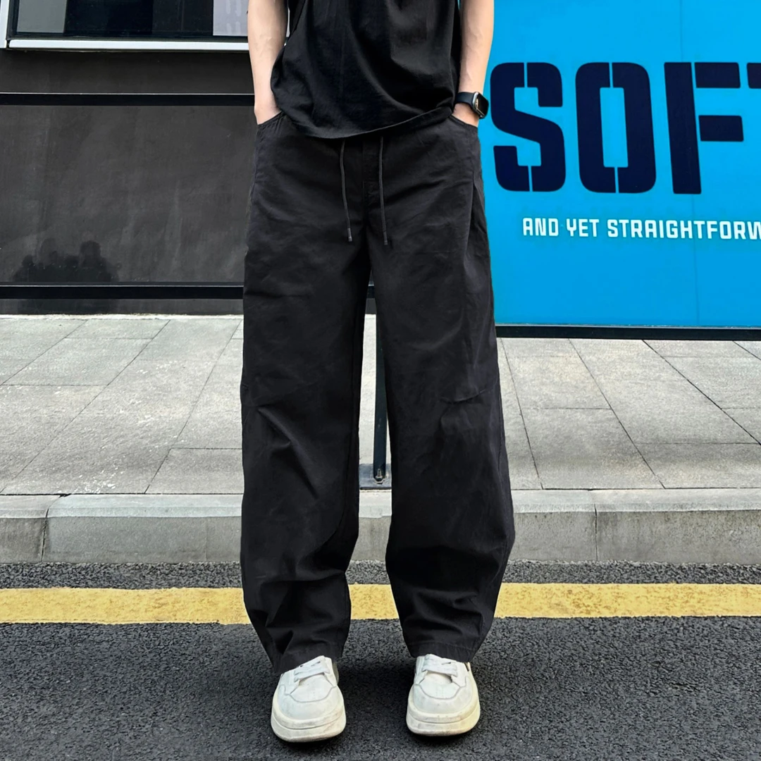 QUALCOMM黑色秋季cleanfit伞兵裤男美式日系百搭宽松直筒休闲裤子