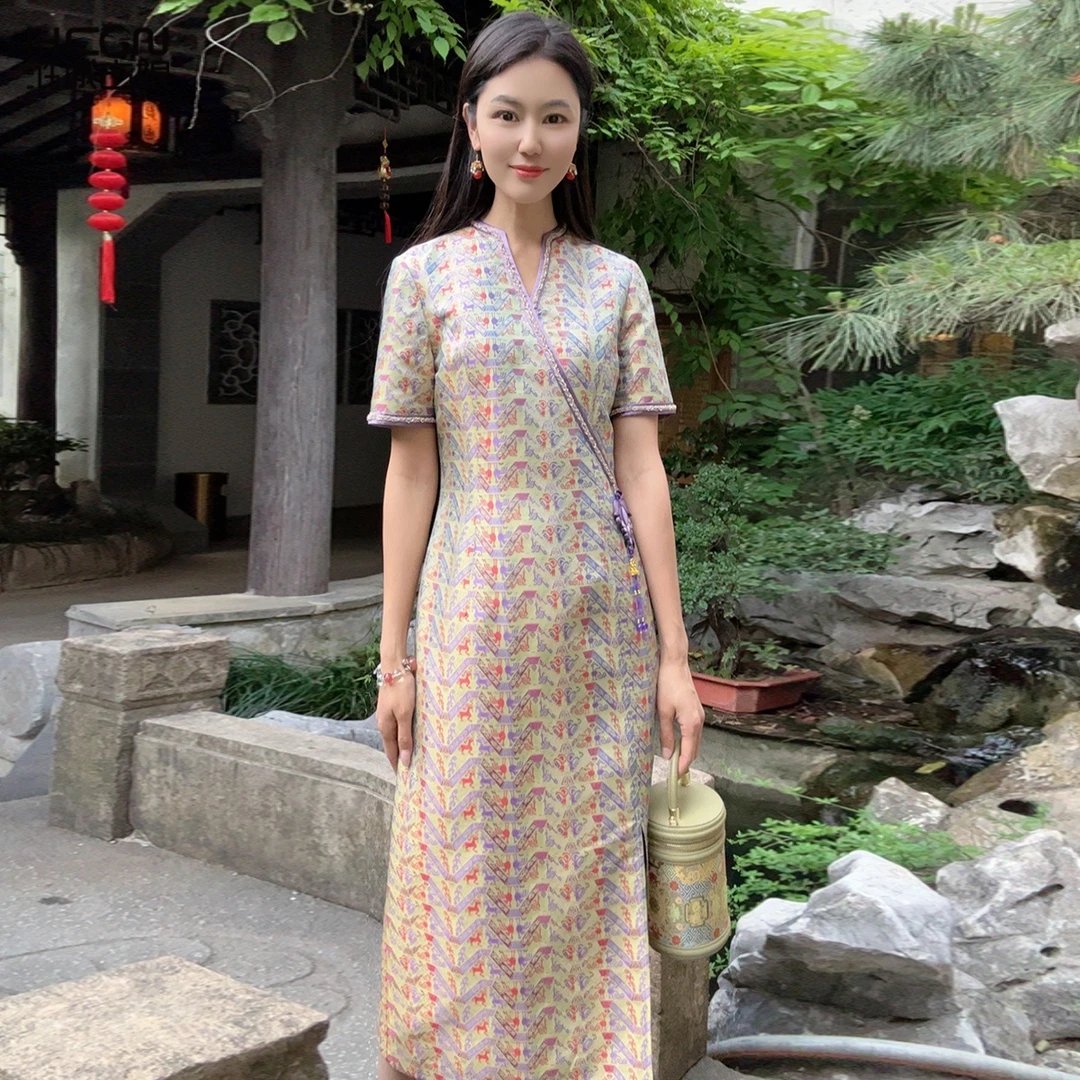 【大师系列-张和才蜀锦】中式夏季显瘦气质锦宜连衣裙HBSS050195