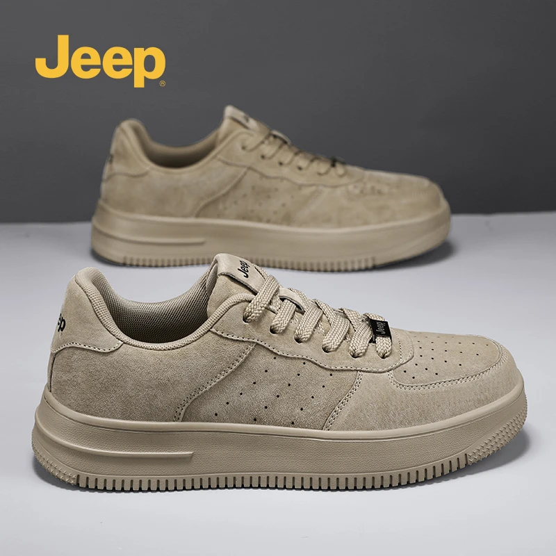 jeep吉普板鞋男2025新款增高厚底复古男生秋季百搭休闲鞋子男麦色