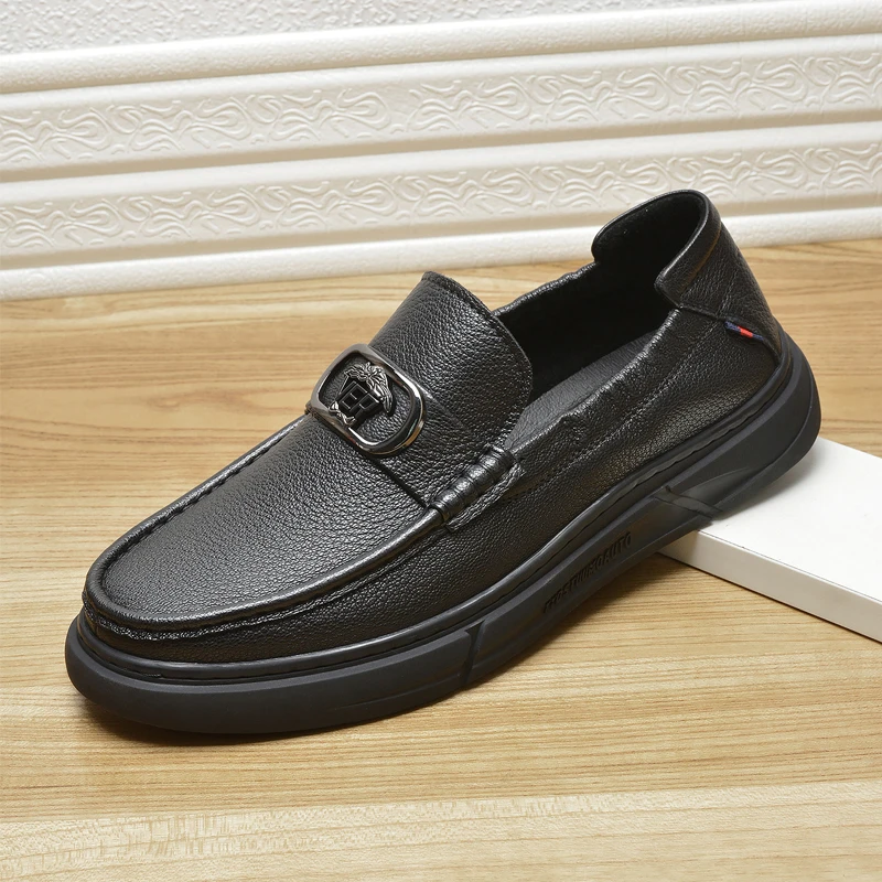 新款男士休闲乐福鞋羊皮仿鹿皮豆豆鞋软底时尚潮流厚底商务皮鞋男