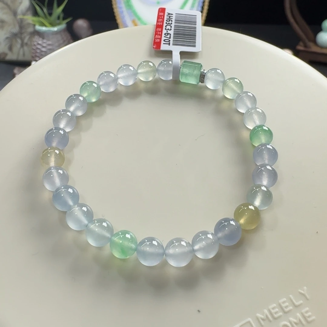 翡翠未镶嵌手链高冰玻炸光马卡龙多宝单圈6mm