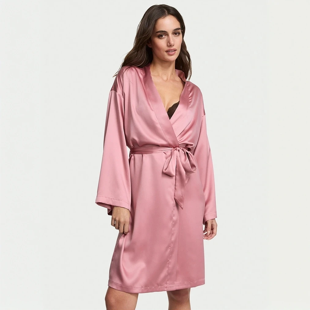 【维密·缎面收腰睡袍】缎面性感优雅收腰丝滑中长款睡袍